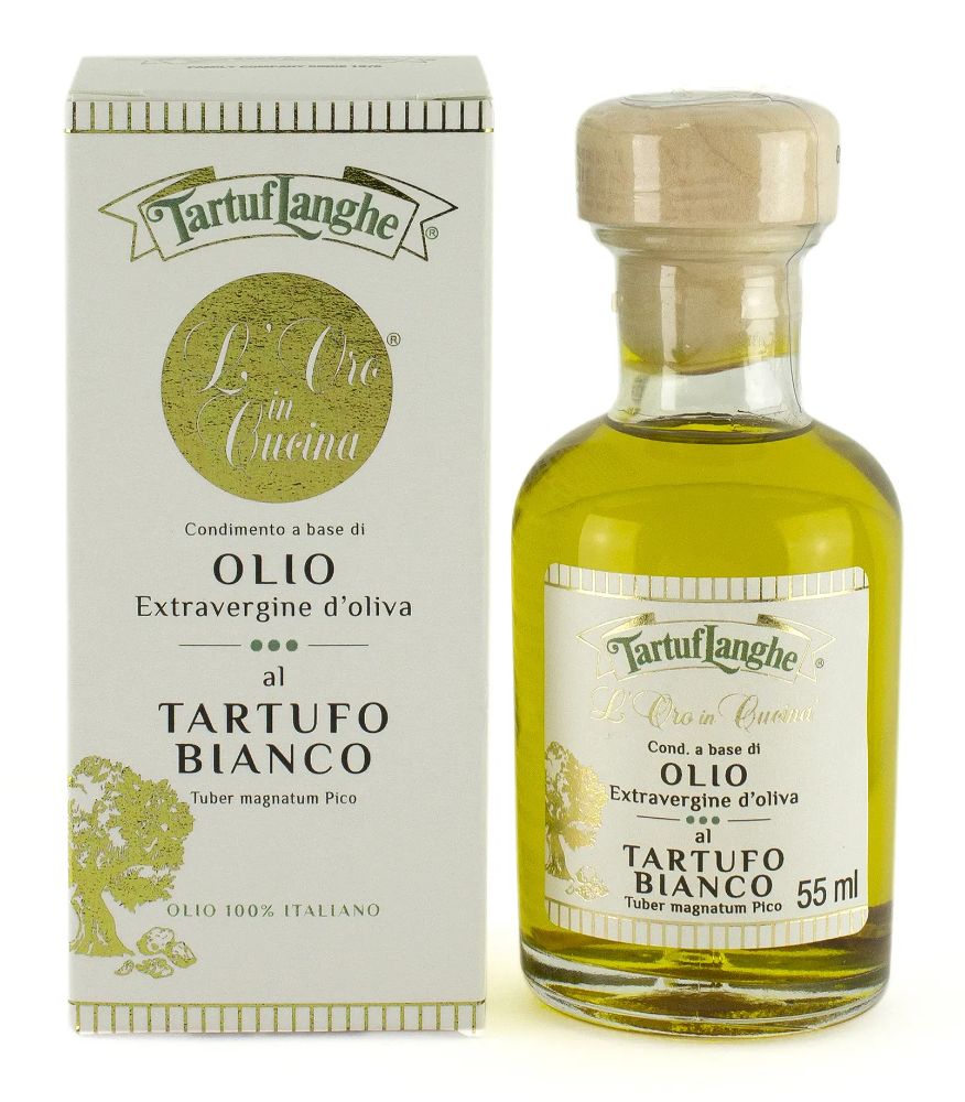 TRÜFFELÖLE  - ORO IN CUCINA: NATIVES OLIVENÖL EXTRA MIT WEISSEM TRÜFFEL in Scheiben (Tuber magnatum Pico)